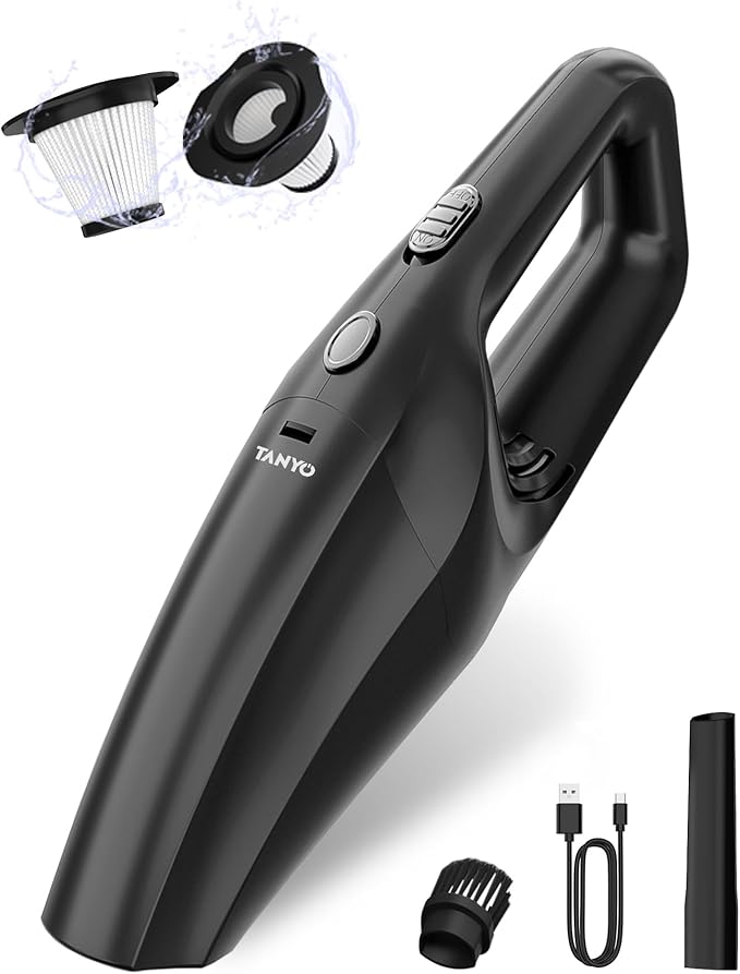 TANYO Handheld Car Vacuum Cordless, Portable Vacuum Cleaner with High Power Suction, Rechargeable Hand Held Vacuum, Mini Hand