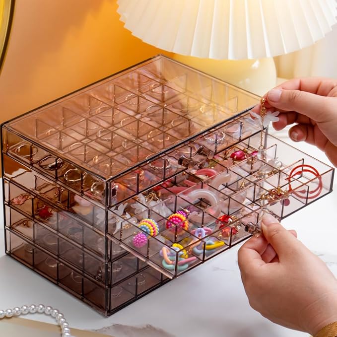 YUFONG Earring Storage Box Organizer, Acrylic Jewelry Storage Box Holder 5 Drawers Transparent Jewelry Display Stand with 120