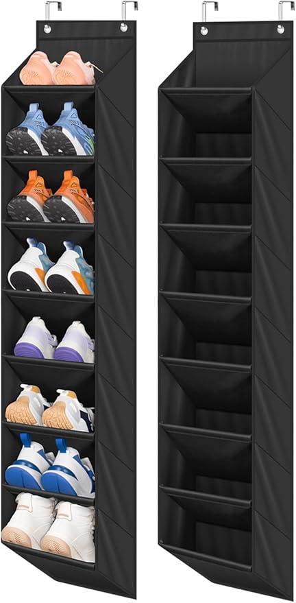 SLEEPING LAMB 2 Pack Narrow Over The Door Shoe Organizer with 8 Large Deep Pockets, Hanging Shoe Rack for Closet Door Storage