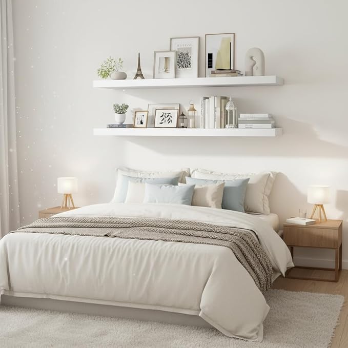 Vivelove 24/36/48/55 Inch Floating Shelves for Wall, 12 Deep Shelves for Room Wall Mounted, 2" Thick Floating Shelf for Livin