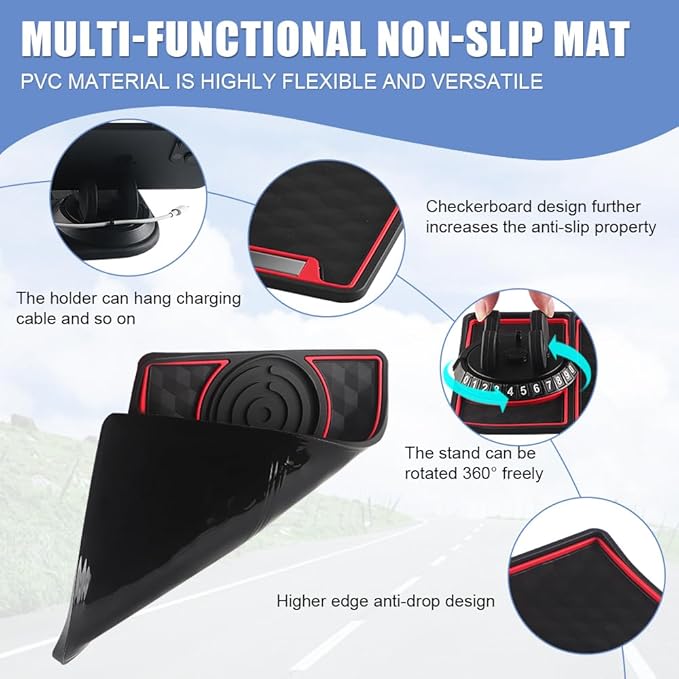 Car Anti Slip Mat Dashboard Tray Decorations Sticky Pad 4 in 1 Multi Functional with 360° Rotating Universal Phone Pad Holder