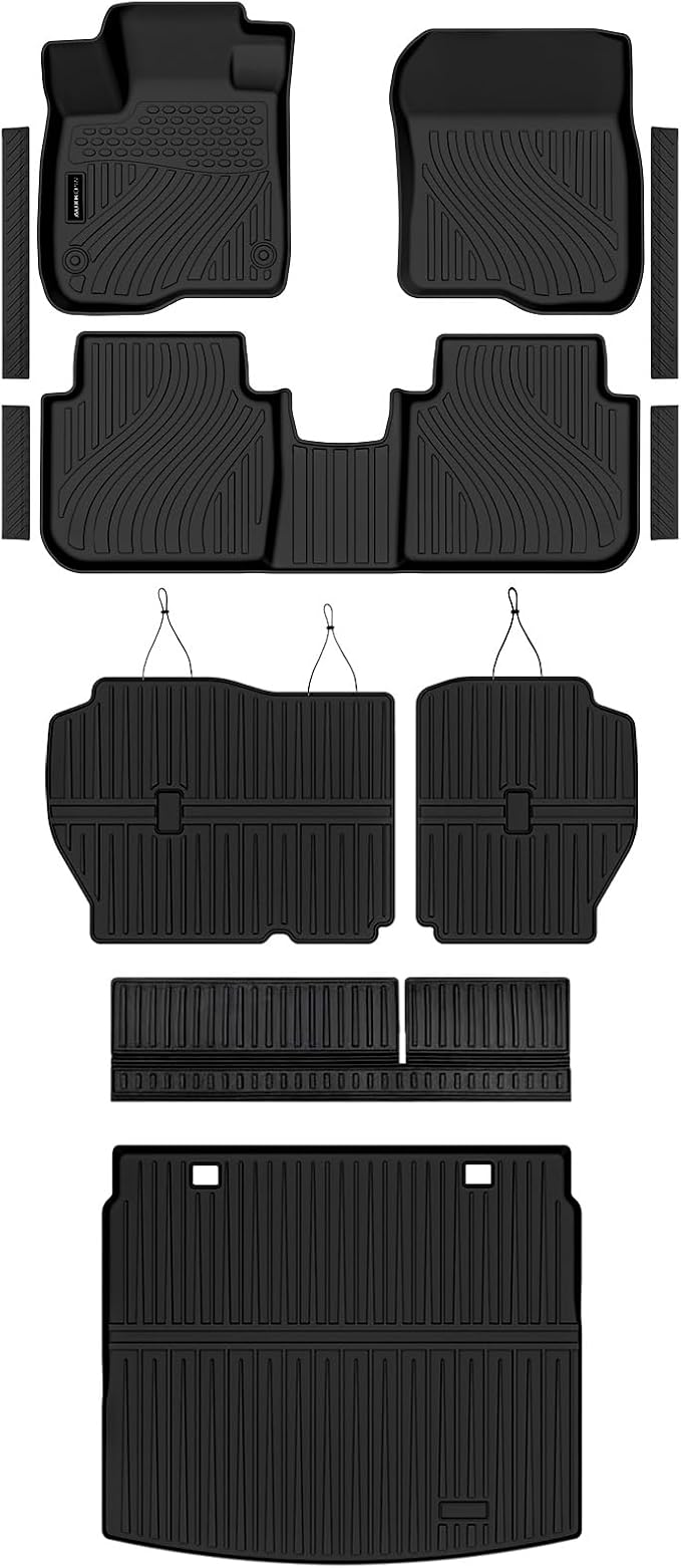 Auxko All Weather Floor Mats Upper Cargo Mat with Backrest Mat & Door Sill Protector for 2023-2026 Honda CRV TPE Liners Accessories Guard Odorless Anti-Slip Floor Trunk Liner with Back Seat Protectors