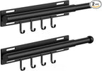 2 Pack Valet Rod for Closet Retractable with 4 Hooks, 13.4"-23.2" Pull Out Clothes Rail, Heavy Duty Alloy Steel Side Mount Wa