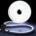 iNextStation 12V White LED Strip Lights 16.4FT/5M, IP65 Waterproof Silicone Neon Light Strip, Flexible Led Rope Lights for DIY, Cuttable, LED Light Strip for Bedroom, Indoor, Outdoor(with Plug)