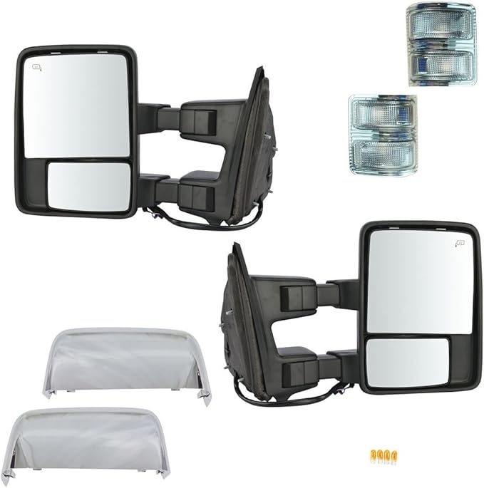 Power Fold Tow Mirror for Ford F250/F350/F450 SuperDuty 2011-2016, Heated Chrome with Extendable Arm & Blind Spot Detection
