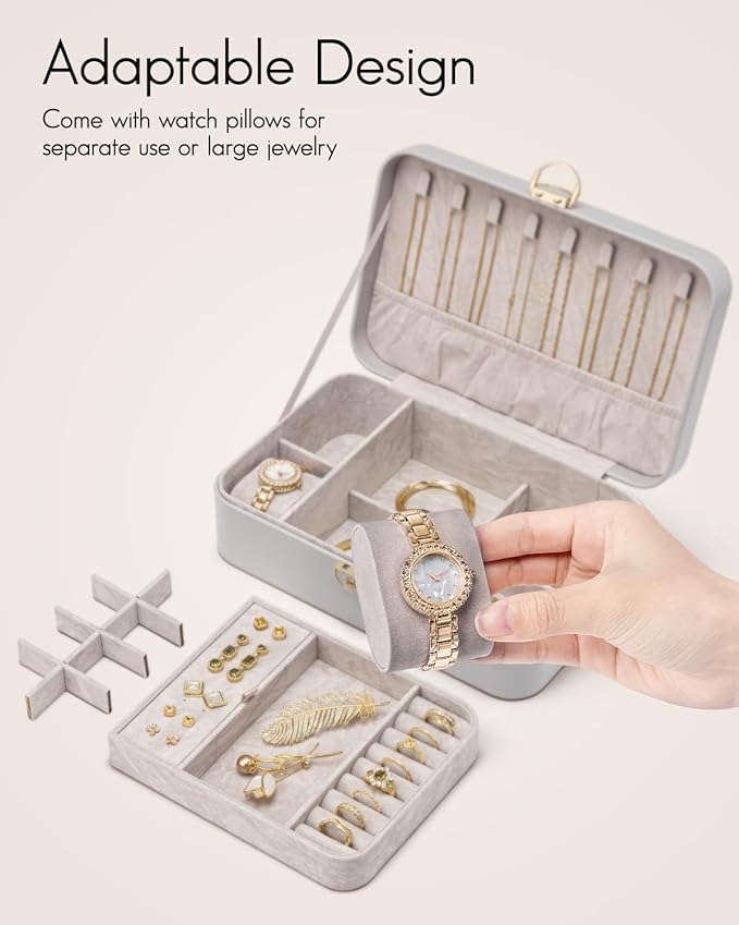 Vlando 2 Layer Jewelry Box,Jewelry Organizer Storage Lockable Earring Organizer Removable Jewelry Tray with Watch Pillow for 