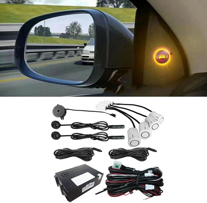Blind Spot Car Mirror Sensor System Car Blind Area Detection System Lane Change Reminding for Safe Driving w/ 4 Sensors White