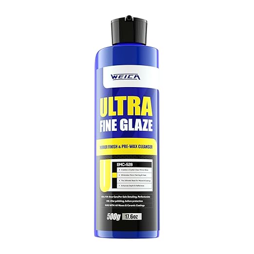 Ultra Fine Glaze - 17.6 Bottle Polish for Mirror Shine & Pre-Wax Cleanser - Jewel-Like Finish for Automotive Paint - Apply by DA Polisher or Hand - All Painted Surfaces