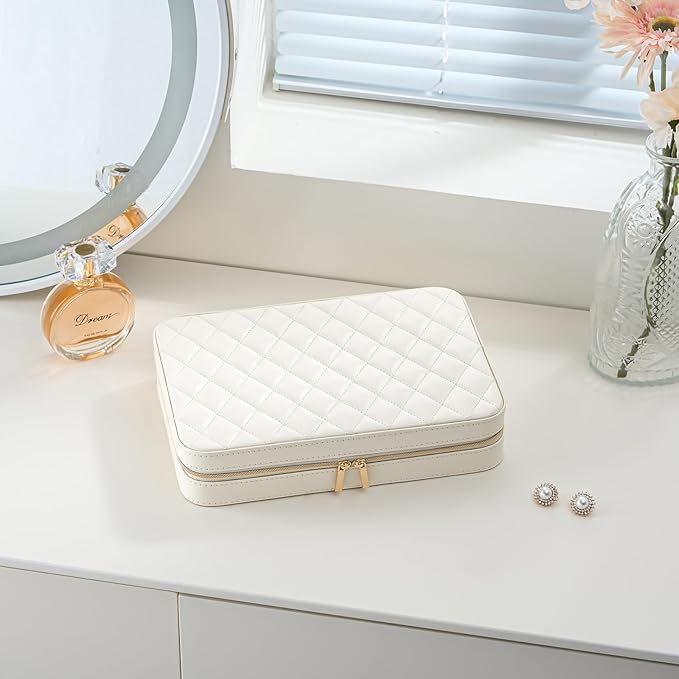 Lolalet Travel Jewelry Case for Women Girls, Travel Jewelry Organizer Box with Mirror & Clear Storage Bag, Small Portable Ear