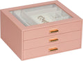 Jewelry Box Organizer with 3 Drawers,Glass Lid Jewelry Boxes for Women,Jewelry Storage for Rings,Necklaces,Earrings,Bracelets