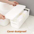 Yishyfier Plastic Storage Baskets With Lid Organizing Container Lidded Knit White Storage Organizer Bins for Shelves Drawers 
