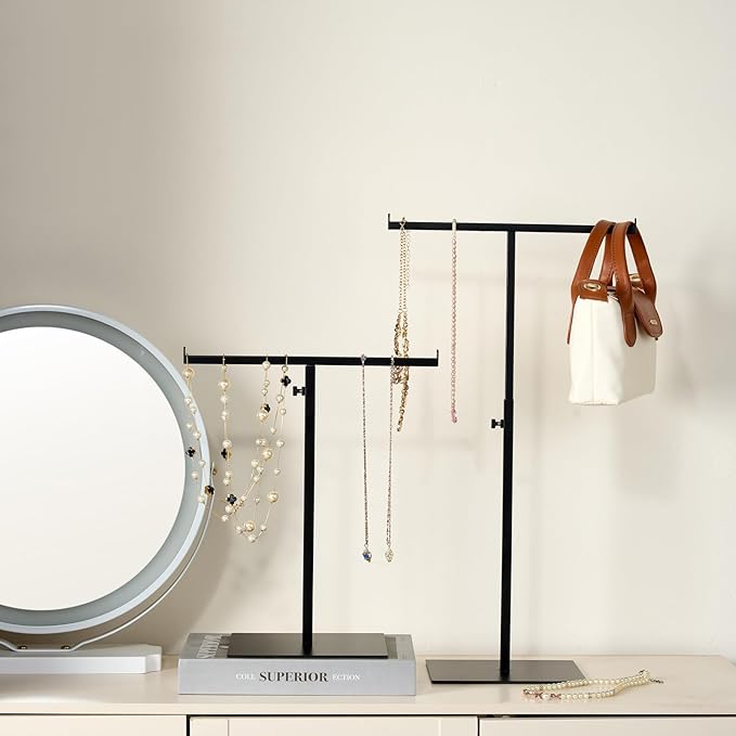 Display Stand Stainless Steel Jewelry Towers Bag Stand Tabletop Double Hook Hanging Jewelry Stands for Necklaces Organizer St