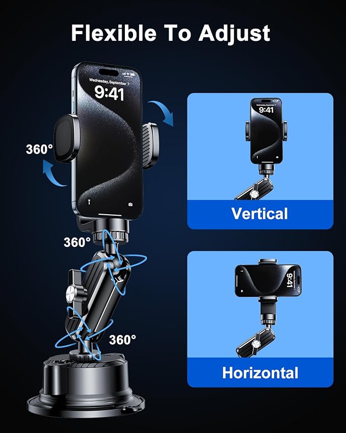 Suction Cup Mount for GoPro Camera Phone Holder, Rotatable Anti-Shake Suction Cup Camera Mount for Car, Windshield Suction Cup Mount for GoPro Hero 12/11/10/9 Insta360 X3 DJI Action