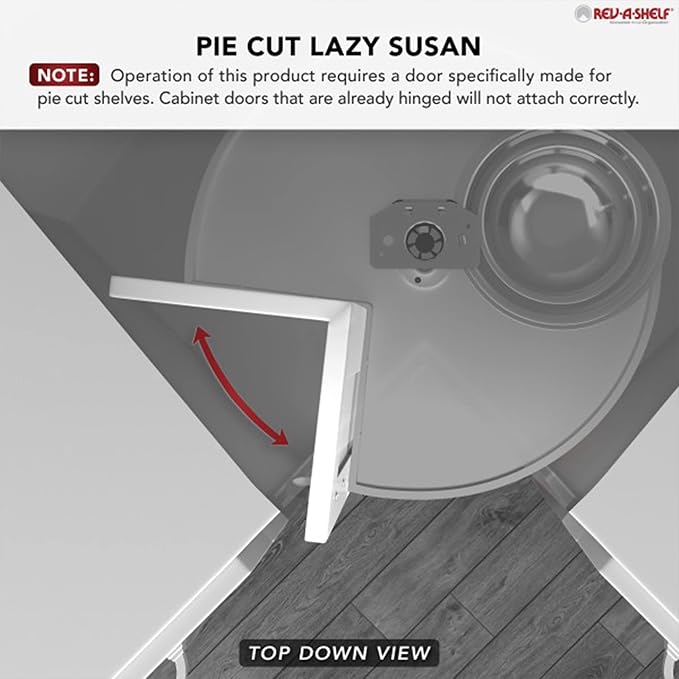 Rev-A-Shelf 28" Dual Tier Pie-Cut Lazy Susan Organizer for Base Corner Kitchen Cabinets, Two Plastic Home Storage Shelves, Al