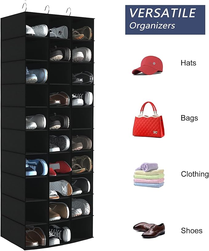 Libeder Hanging Closet Organizers 30 Section Shoe Shelves, Shoe Storage Hanging Shoe Rack, Space Saving Shoe Holder, Black