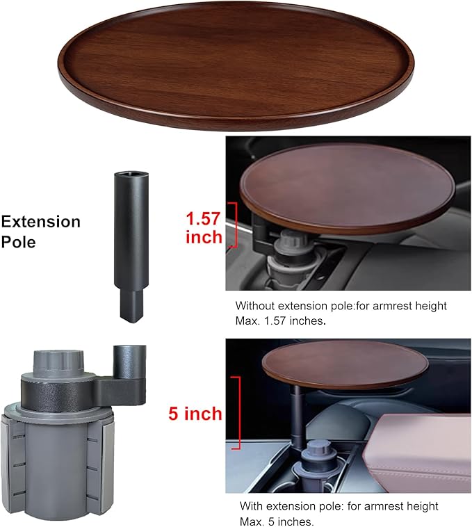 Car Desk 360° Rotating Wood Cup Holder Table for Car Center Car Accessories Car Tray for Laptop Compatible with Most Vehicle