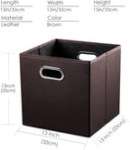 PRANDOM Leather Foldable Cube Storage Bins 13x13 inch [2-Pack] Fabric Storage Baskets Cubes Drawer with Cotton Handles Organi