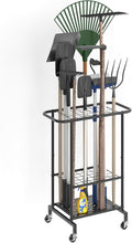 Garden Tool Organizer with Wheels, Heavy Duty Metal Garage Tool Storage Rack, Yard Tool Holder for Long-Handled Tools, Rakes 