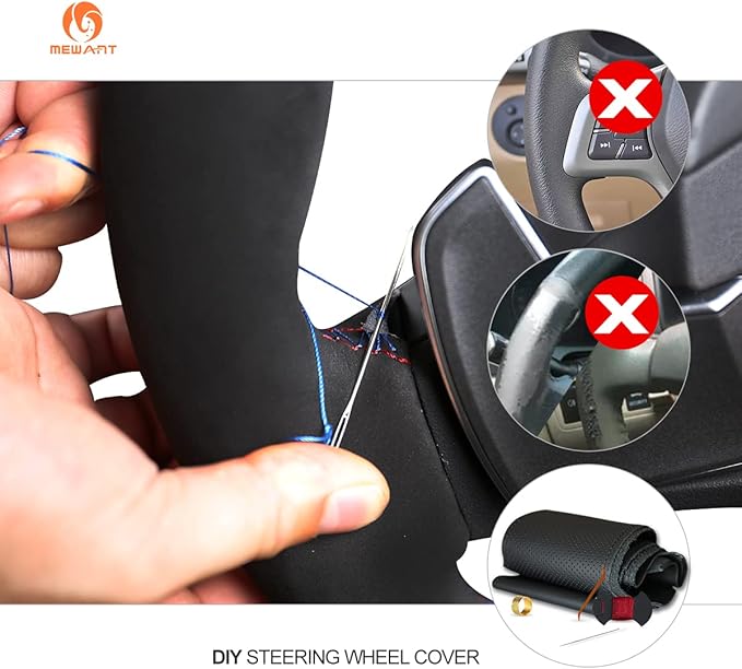 MEWANT Breathable Beige + Black Microfiber Leather DIY Car Steering Wheel Cover for Toyota Camry 2018-2019 / Toyota Avalon 2019 / Toyota Corolla 2019-2020 / Toyota RAV4 2019