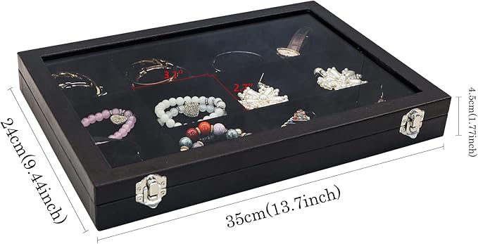 Wudygirl Jewelry Tray 12 Grid Jewelry Organizer with Clear Lid Bracelet Holder Organizer Display Case Removable, Black Velvet