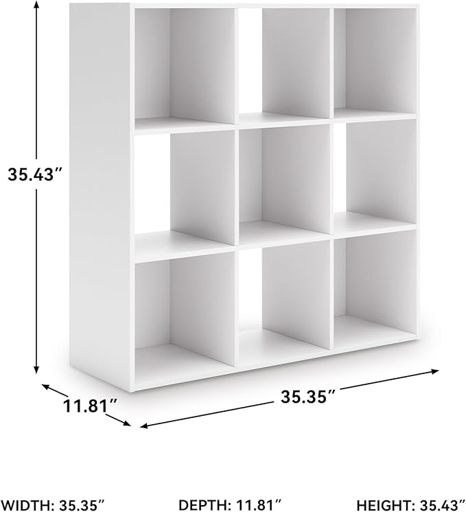 Signature Design by Ashley Onita Modern 3-Tier Floor Standing 9 Cube Organizer for Living Room, Wood, Works with 10.5" W x 10