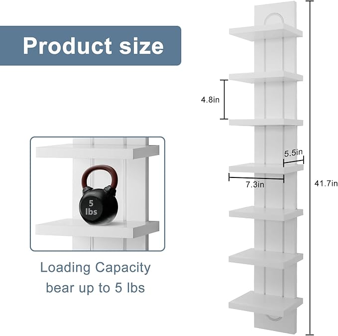 Exclusive U-Shaped 7-Tier Compact Narrow Wall Shelf Unit with RGB Lighting, Modern Vertical Shelf for Vanity, Ideal for Anime
