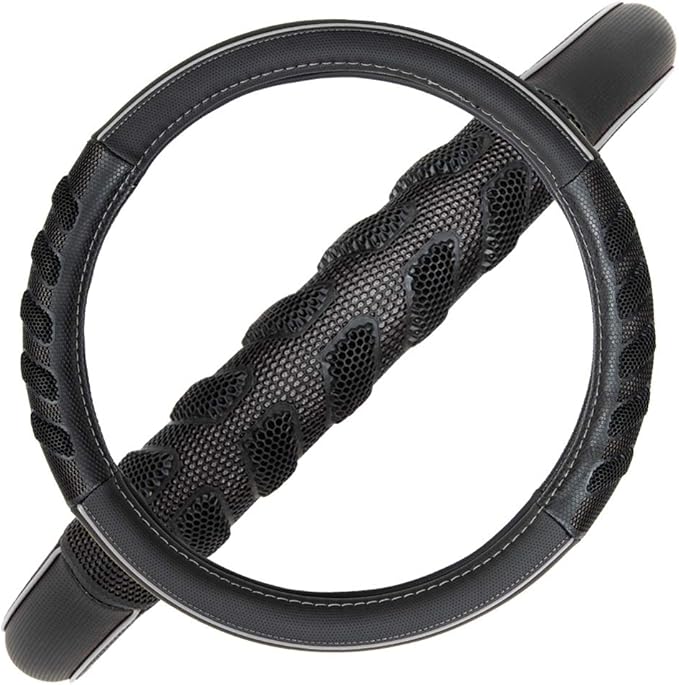 Flying Banner car Steering Wheel Cover Faux Leather Massage Universal fit 3D Honeycomb Hole Anti-Slip Sporty 15 Inches (Grey 