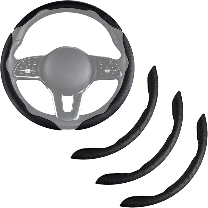 Nappa Leather Car Steering Wheel Cover for Men Women, Ultra-Thin Non-Slip Breathable Microfibre, Universal for 14.5"-15" Stee