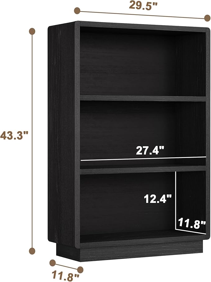 ChooChoo 3-Tier Bookcase, Wooden Bookshelf, Farmhouse Bookshelf with Open Storage, Tall Bookcase for Bedroom and Home Office,