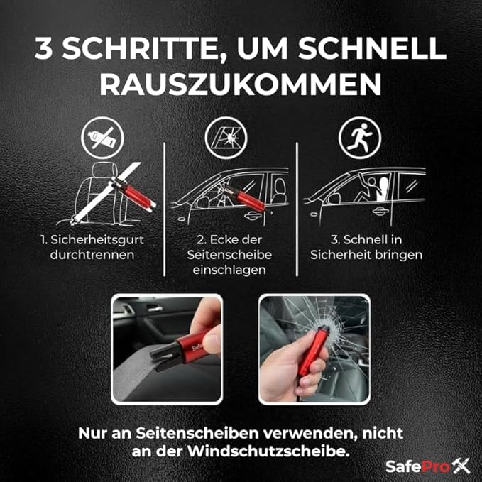 SafeProX 2 in 1 Emergency Escape Tool, Life Saving Car Window Breaker & Seatbelt Cutter - Car Window Hammer for Quick Acciden