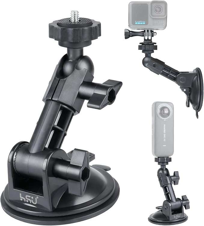 HSU Car Suction Cup Mount for GoPro/Insta 360/DJI Osmo Action Camera, Car Window Holder with 1/4-20 Ball Joint Thread, Perfect for Boats Vehicle Windshield & Window