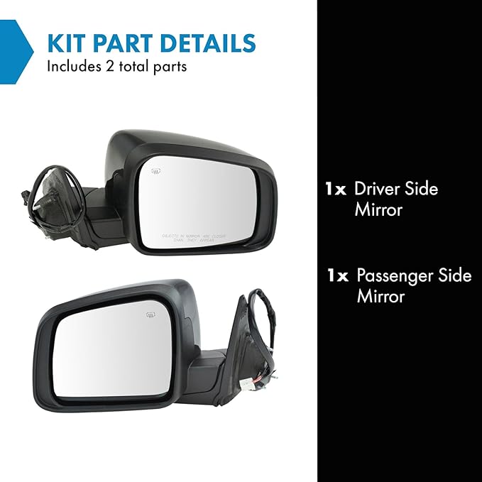 TRQ 2 Piece Driver and Passenger Side Mirror Assembly Set Electric Adjustment Heated Memory Black Compatible with 2011-2018 D