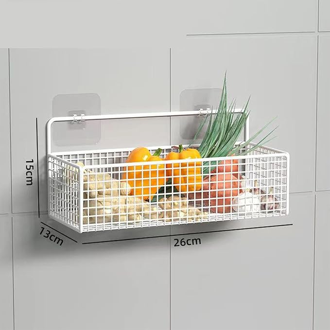 Multifunctional Iron Wire Wall Hanging Storage Basket, Portable Metal Mesh Bin for Kitchen and Bathroom, Vintage Wall Mount F