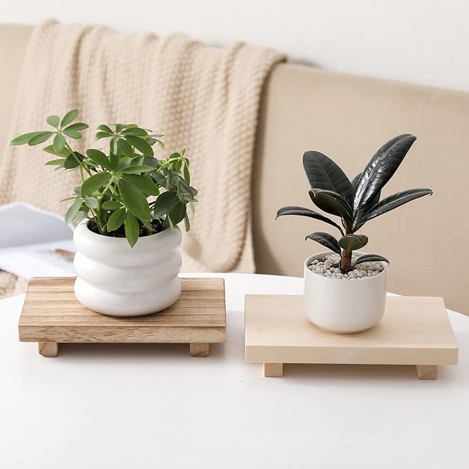 zoocatia Small Wood Tray Pedestal Stand Farmhouse Bathroom Decor Decorative Wooden Riser Kitchen Soap Dish Holder for Vanity,
