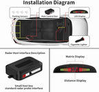 Cordless Parking Sensor, Reverse Radar System with 4 Car Backup Sensors, LED Distance Display with Sound Warning + 4 White Parking Sensors for Cars, Vans, RVs, and Trailers
