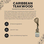 Caribbean Teakwood Hanging Car Air Freshener – Long Lasting Essential Oil Diffuser for Car, Closet, Bathroom – 2-Pack Natural