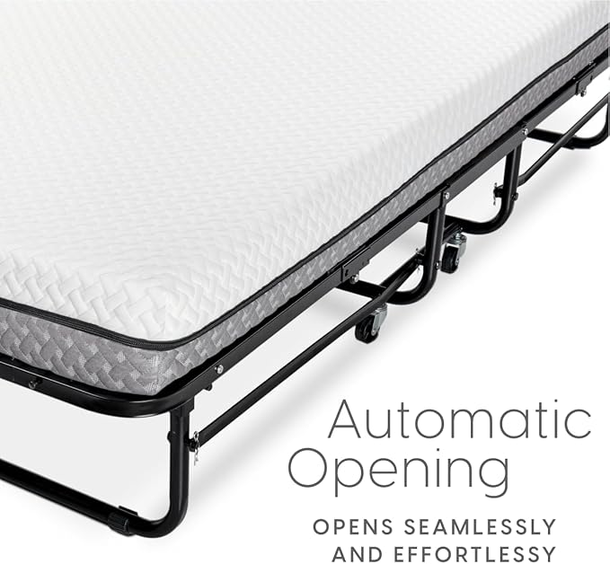 Milliard Deluxe Diplomat Folding Bed with Mattress for Adults, Twin Size, Portable Foldable Bed with Luxurious Memory Foam Ma