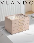 VLANDO 4 Layer Jewelry Box for Women, Mothers Day Gifts for Women, Glass Lid Jewelry Organizer with 4 Drawers for Necklaces R