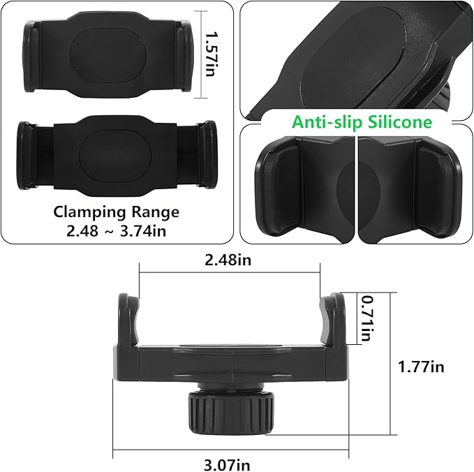 17mm/0.67" Ball Joint Extension Arm for Car Vent Phone Holders – 2.04-Inch (52mm) Adjustable Length with 360° Swivel & Phone Holder Mounting Clip, Black