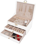 3 Layer Jewelry Box Organizer with Drawers, Lockable PU Leather Jewelry Storage Case for Mothrer's Day gifts Necklace Earring