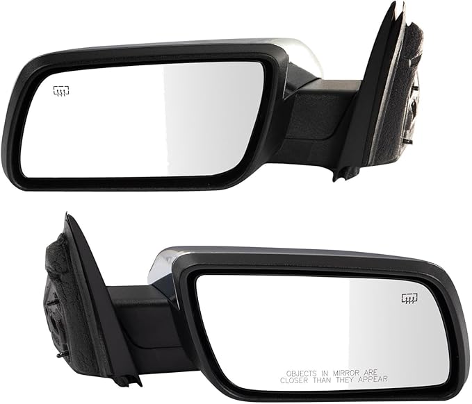 TRQ Driver and Passenger Side Mirror Set Power Heated Memory with Puddle Light Smooth Black Compatible with 2009-2012 Ford Fl