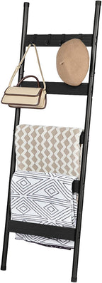 HOOBRO Blanket Ladder, 5-Tier Towel Rack with Hooks, Wall-Leaning Blanket Rack, Decorative Display Ladder Shelf, Scarves, Ind