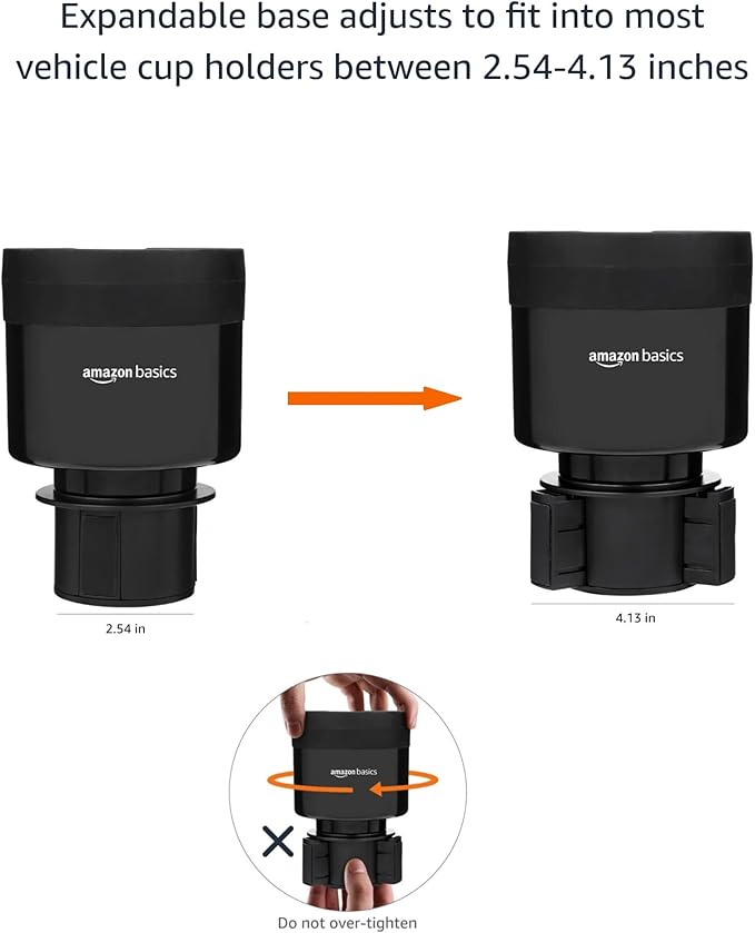 Amazon Basics Car Cup Holder Expander with Adjustable Base, Securely Holds Large Bottles 3.4 to 3.8 in Diameter, Compatible w