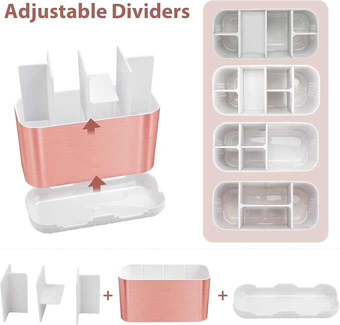 Boperzi Toothbrush Holders for Bathrooms Countertop, Electric Tooth Brush Holder with Adjustable Dividers, Detachable Anti-Sl