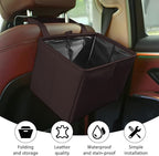 Car Trash Can, Leather Foldable Large Capacity Vehicle Hanging Garbage Bin Organizer, Waterproof Auto Interior Storage Bag Container Accessories, Universal for SUV Sedan Truck (Brown)