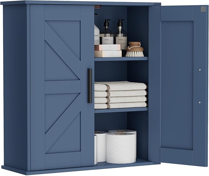 Homleke Bathroom Wall Cabinet, Over Toilet Storage Cabinet with Barn Doors and Adjustable Shelves, 3-Tier Medicine Cabinet Wa