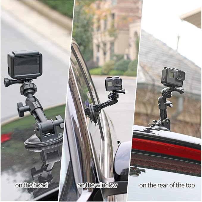 SUREWO Suction Cup Car Mount for GoPro,Windshield Window Dashboard Holder with Phone Clip Compatible with GoPro Hero 13/12/11/10/9/8/7/6,DJI Osmo Action 5 pro/4/3 and Most Action Cameras