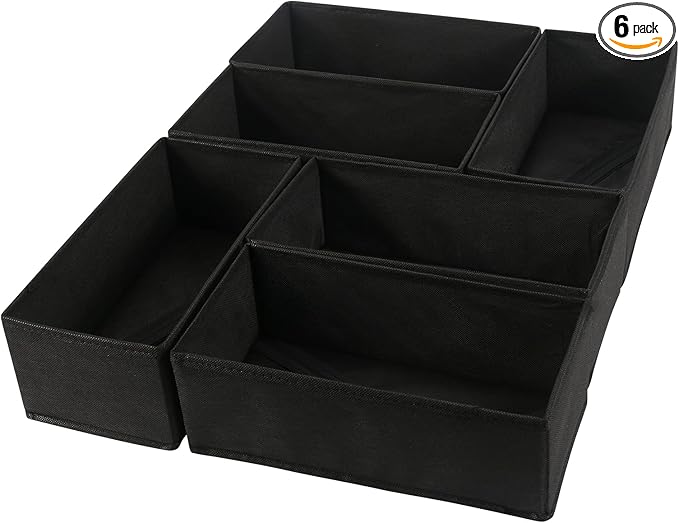 6 Pack Dresser Organizers - Drawer Organizers for Clothing & Baby, Woven-Fabric Storage Drawers (Black