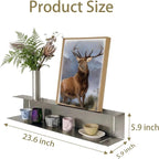Stainless Steel Floating Shelf Picture Ledge, 23.6 Inch Wall Mounted Display Shelf with Back Guard, Heavy Duty Bathroom & Kit