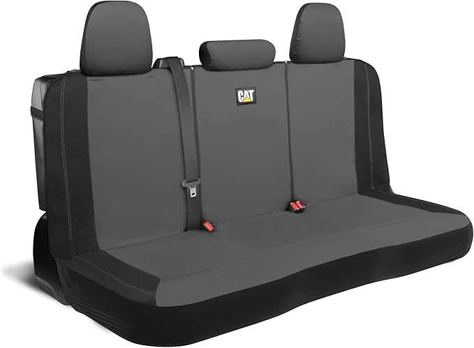 CAT PU Leather Rear Bench Seat Cover – Gray, 60/40 Split Fit for Cars, Trucks, SUVs – Waterproof, Scratch-Resistant, Semi-Uni